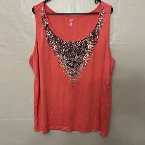 ANA Woman's 3X Coral Color Sequin Detail Tank Top